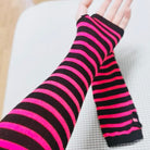 Pink And Black Striped Arm Warmers - Femboy Fashion