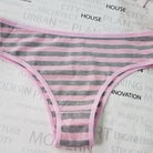 Pink and gray striped thong panty