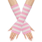 Pink and white striped fingerless gloves on a white background
