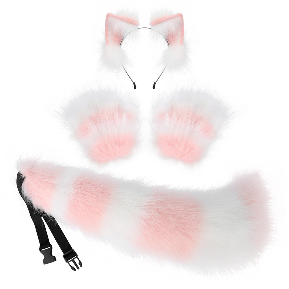 Pink cat ears and tail with gloves set