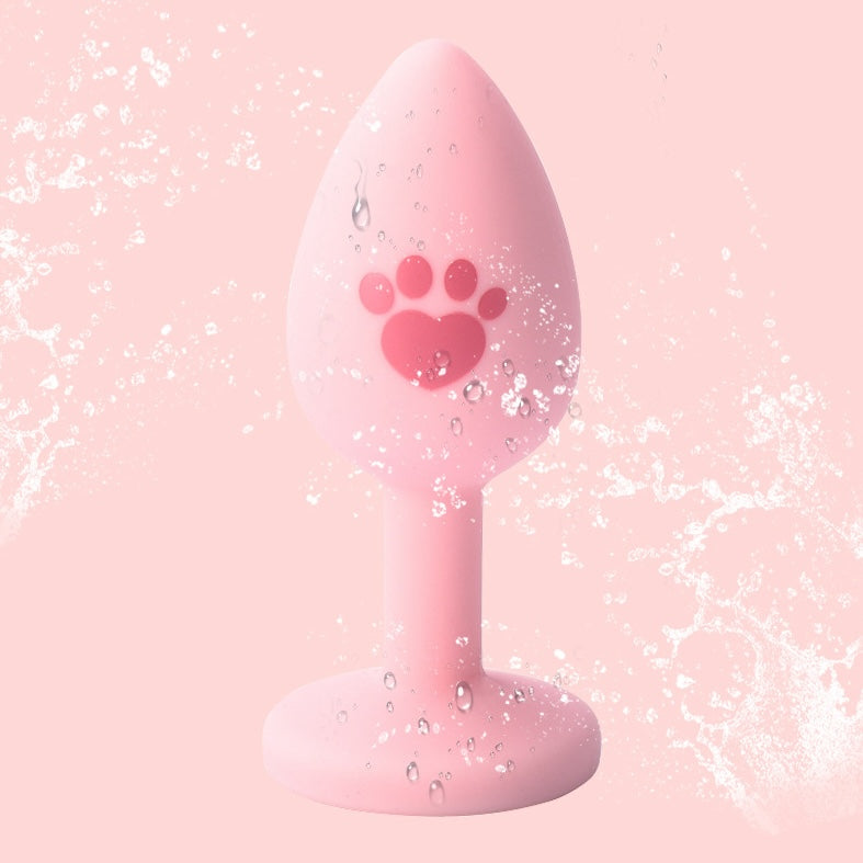 Pink cat paw jeweled silicone butt plug