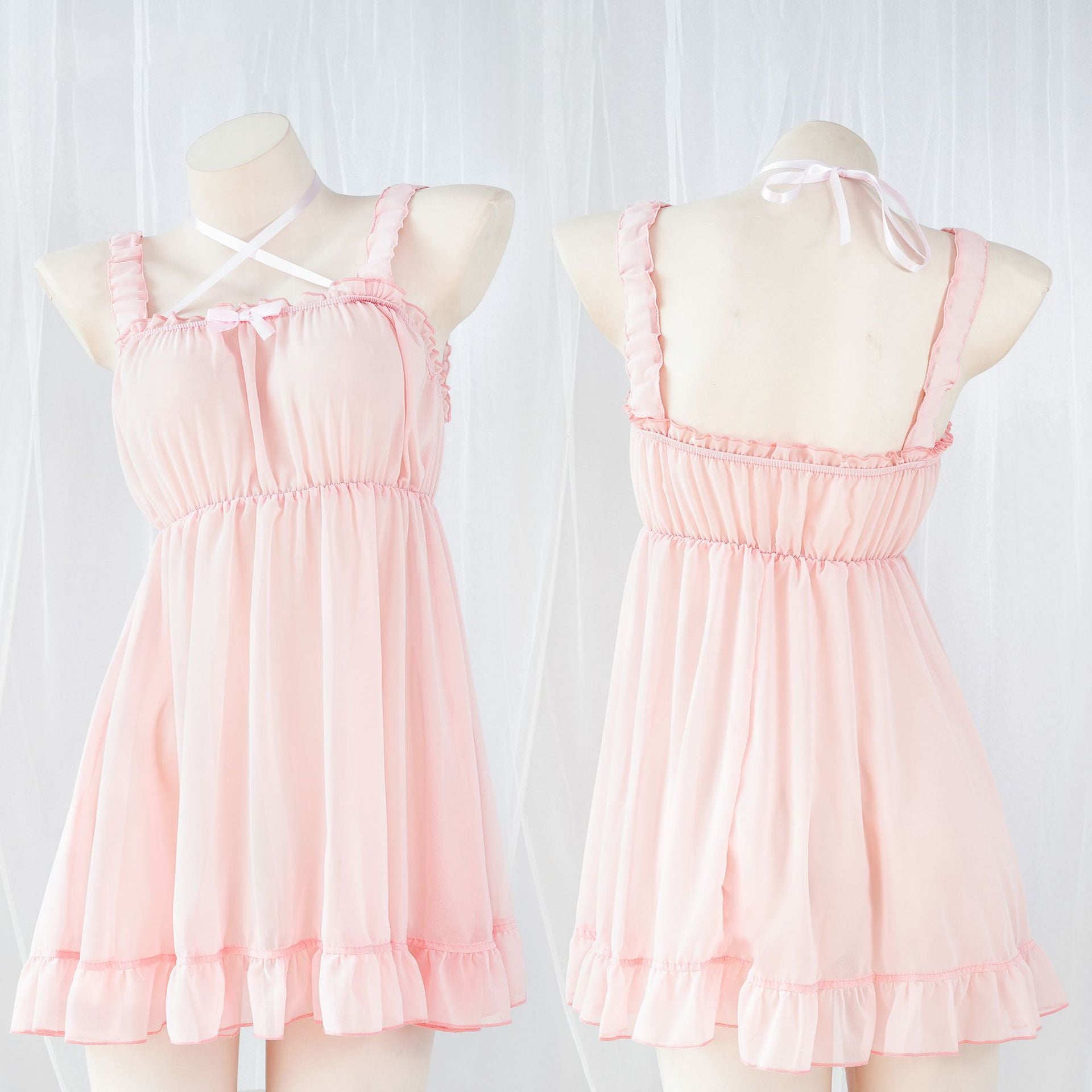 Pink Chiffon Lingerie Dress - Femboy Fashion