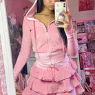 Pink Crop Top Hoodie & Skirt Two Piece Set - Femboy Fashion