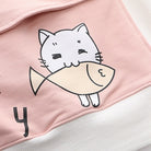 Pink cute cat eat fish hoodie pattern detail