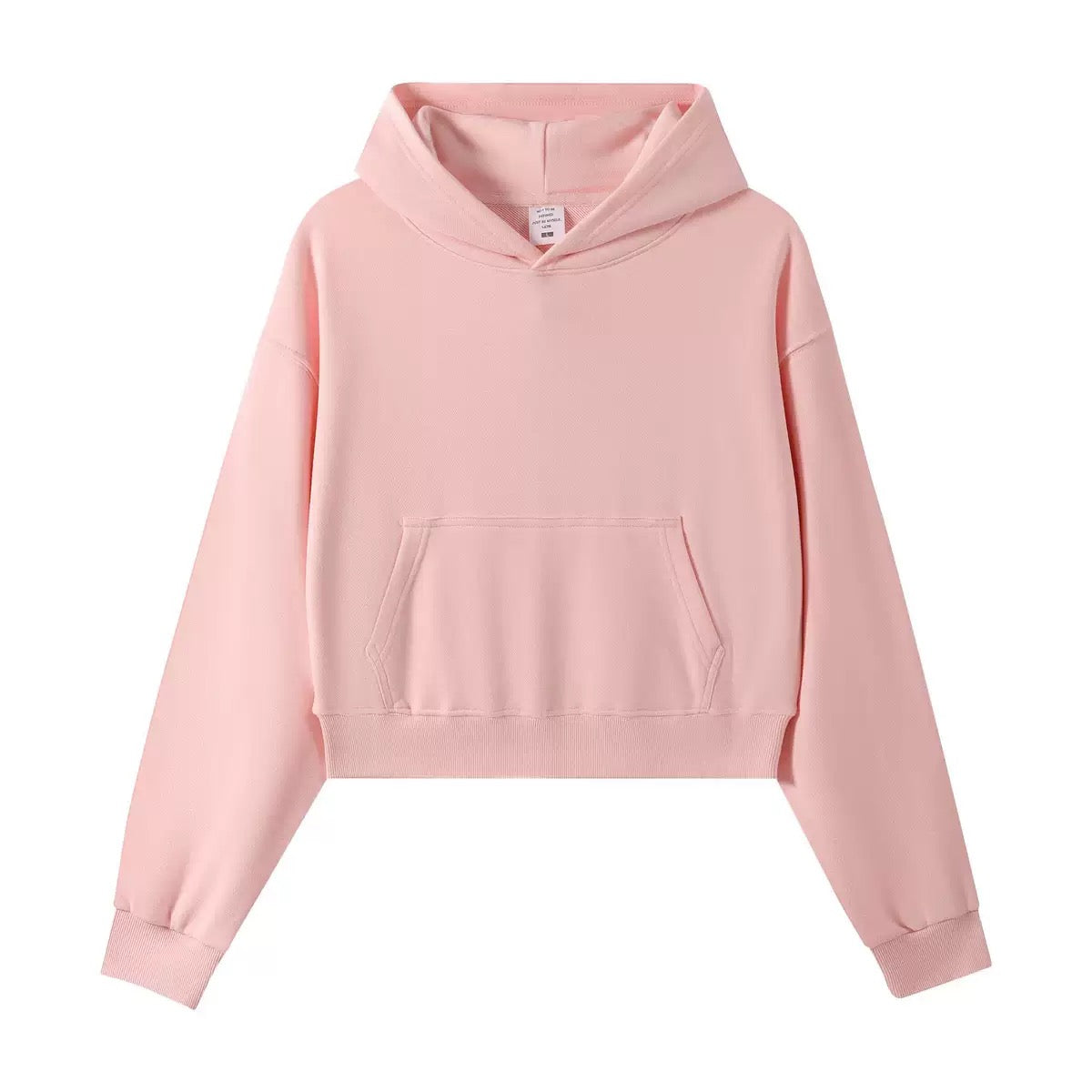 Pink femboy crop hoodie on a white background