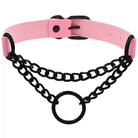 Pink gothic leather choker with round chain