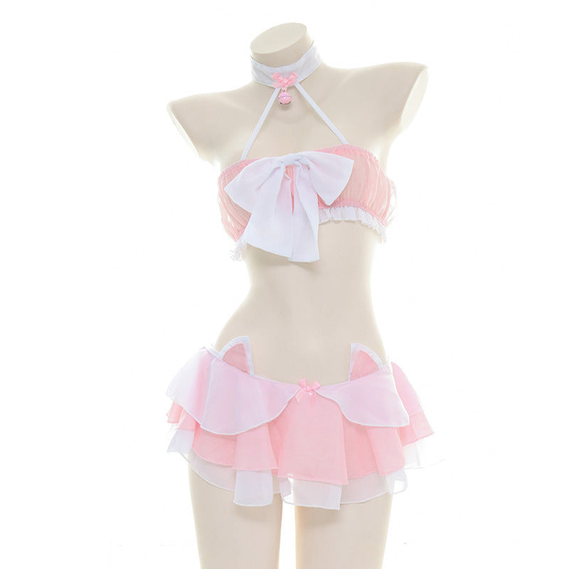 Pink Halter Chiffon Lingerie Set - Femboy Fashion