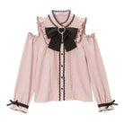 Pink Jirai Kei Long Sleeved Blouse With Bow Tie