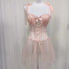 Pink Lace Corset Dress Lingerie - Femboy Fashion