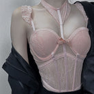 Femboy in Pink Lace Halter Corset Lingerie - Femboy Fashion