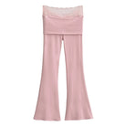 Femboy Lace Waist Cotton Yoga Flare Pant Pink - Femboy Fashion