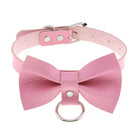 Pink leather choker with big bow