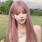 Femboy Pink Long Straight Wig With Bangs - Femboy Fashion