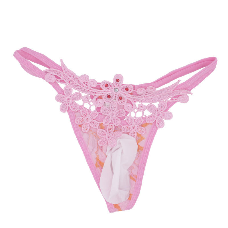 pink low waist floral cutout thong for femboy