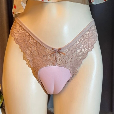 Pink Low Waist Lace Cameltoe Panties