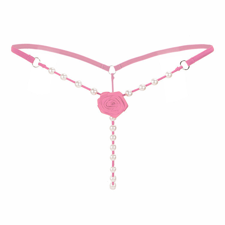 Pink pearl g string thong with rose