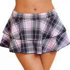 Plaid skirt worn by a person on a white background