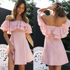 Sissy in Pink Plaid Strapless Ruffle Mini Dress - Femboy Fashion