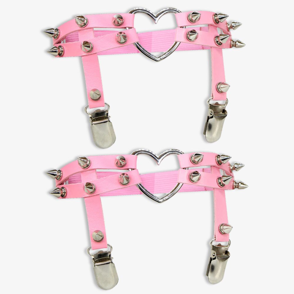 Pink Punk Leather Thigh Garter With Heart - Femboy Fashion