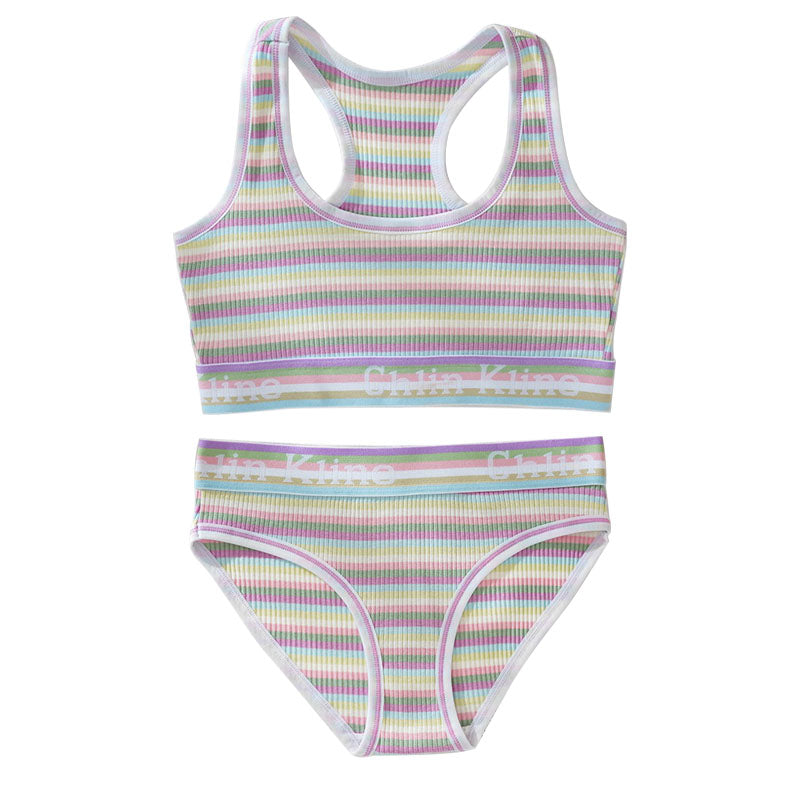 Rainbow Stripe Panty And Sport Bra Set - Femboy Fashion