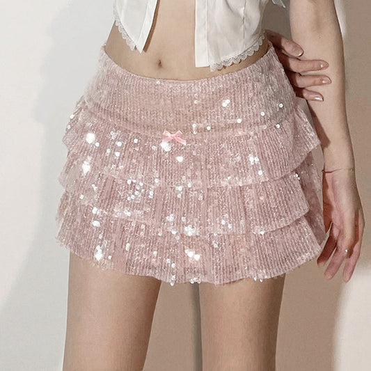 Pink Sequins Mini Cake Skirt - Femboy Fashion