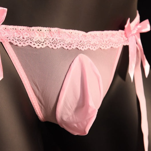 Pink Sissy Pouch Garter Thong Panty Detail - Femboy Fashion