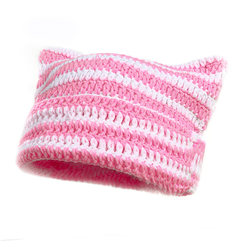 Pink striped femboy cat hat for femboy