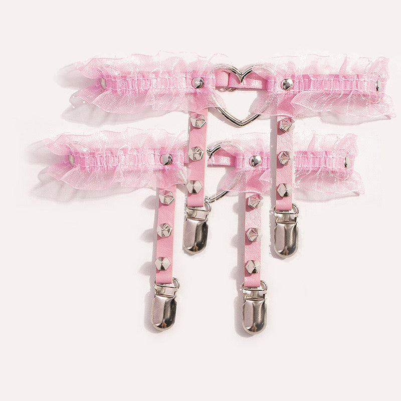 Pink Studded Heart Garters