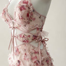 Floral sweet lace camisole nightgown with lace details on a mannequin against a white background