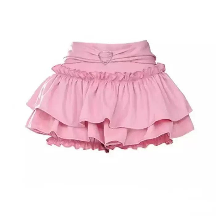 Pink sweet pink pleated short skirt detail