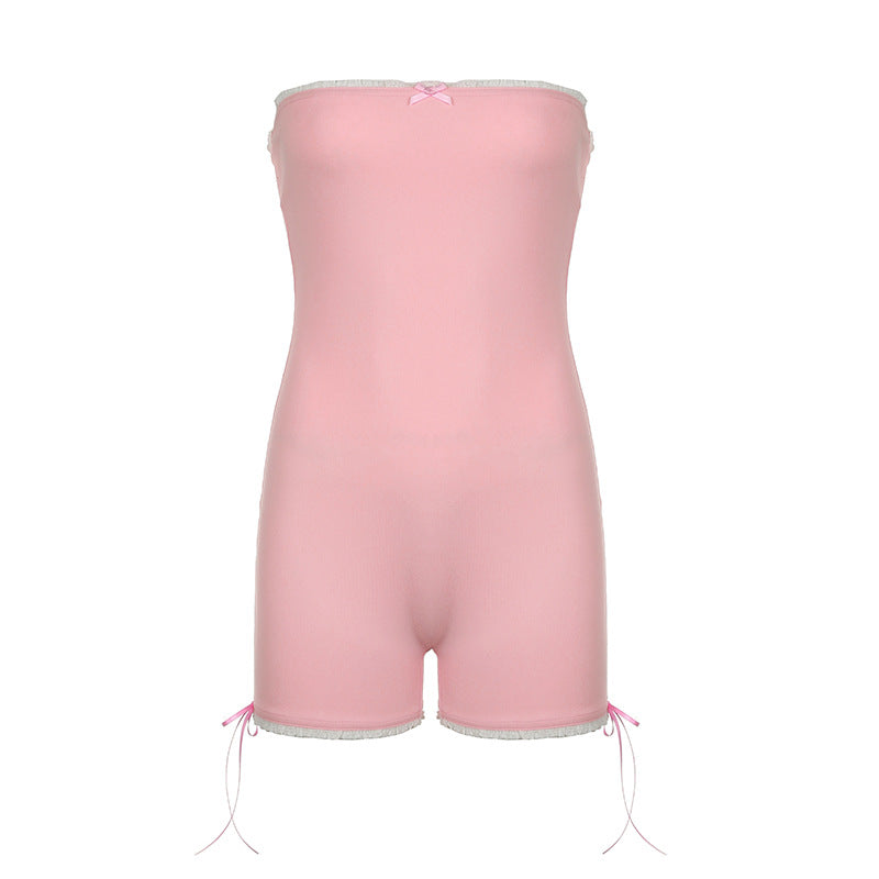 Pink sweet tube top romper