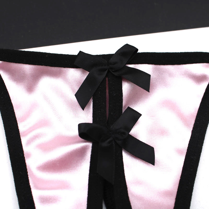 Sexy Tie Side Satin Crotchless Thong Detail - Femboy Fashion