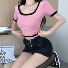 Femboy In Pink U Neck Crop Top and Black Skirt - Femboy Fashion