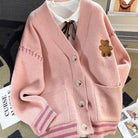 Pink V Neck Bear Cardigan Sweater - Femboy Fashion