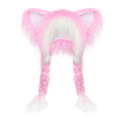 Pink and white braided wig with cat ears on a white background