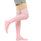 pink with white striped thigh high stockings for femboy