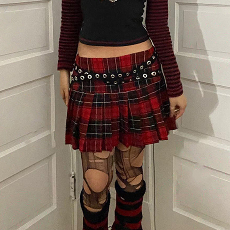 Plaid Red And Black Pleated Skirt - Femboy Fashion