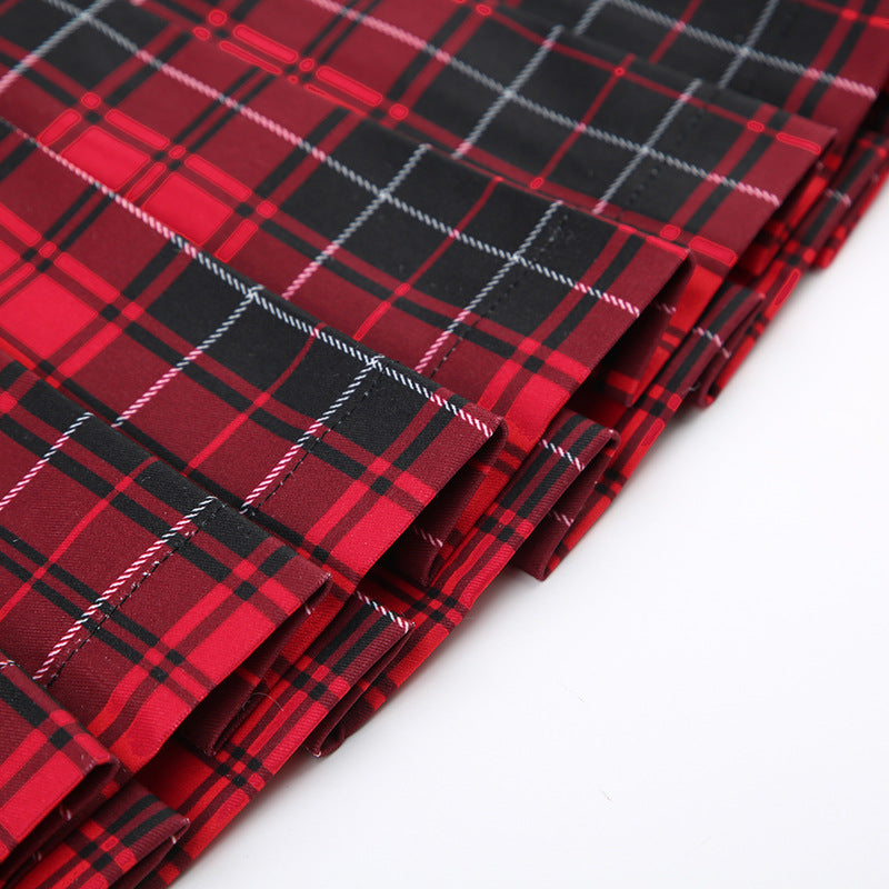 Plaid Red And Black Pleated Skirt - Femboy Fashion
