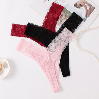 Plus Size Lace Thong Panties