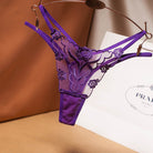 Purple Sexy Loral Embroidery Thongs - Femboy Fashion