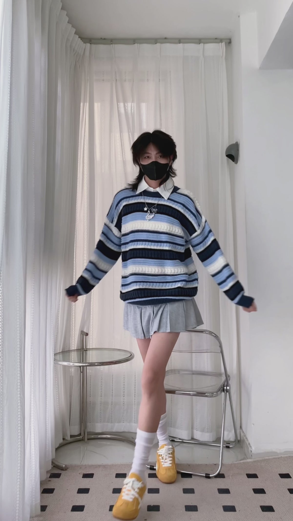 Oversized Blue Striped Sweater For Femboy