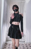 Black Long Sleeve Cut Out Shoulder Crop Top