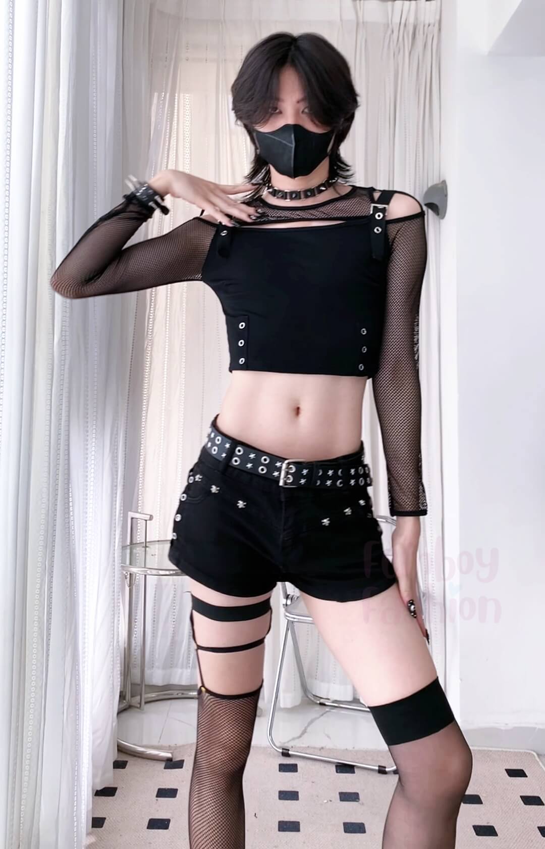 Gothic Black Fishnet Cut Out Crop Top Video Showcase