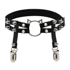 Black leg garters with cat ears and spikes on a white background