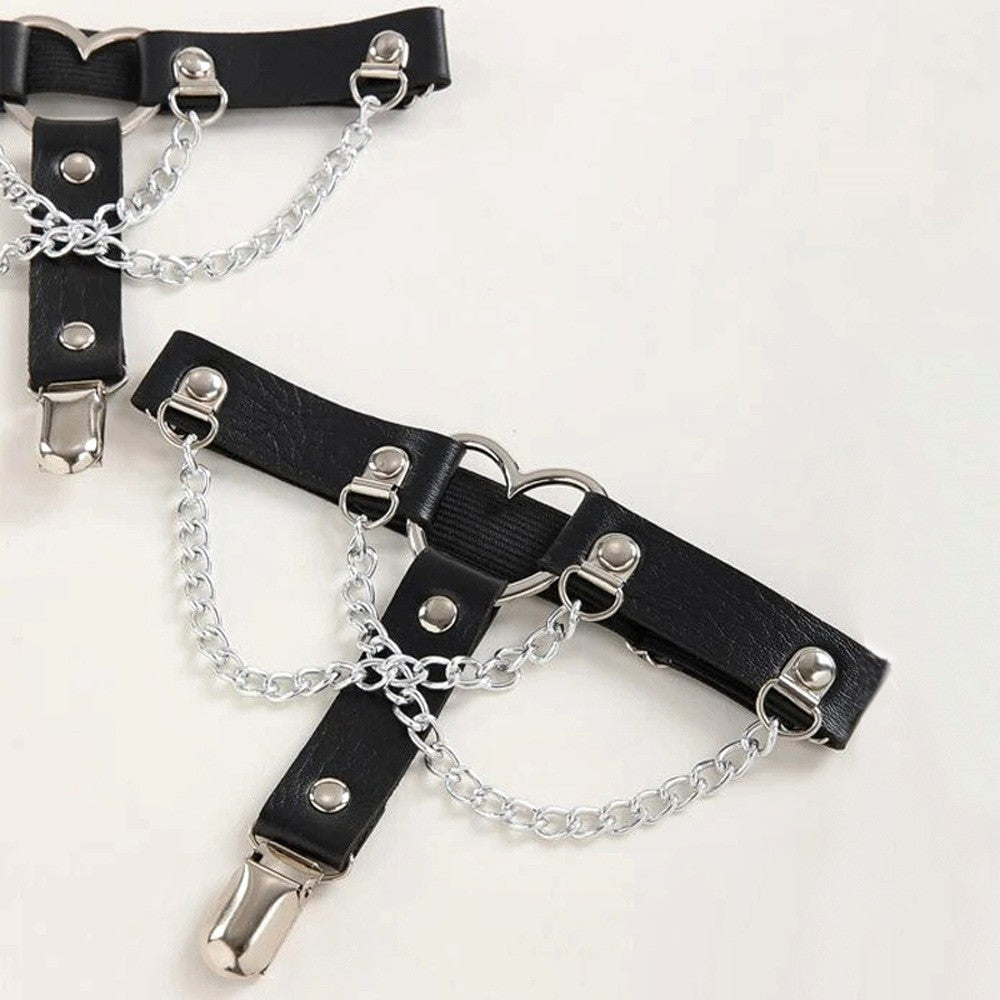 Punk heart shaped leather garter with chain femboy fashion