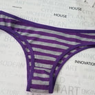 Purple and gray striped thong panties