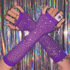 Purple Fishnet Gloves With Rhinestones - Femboy Fashion