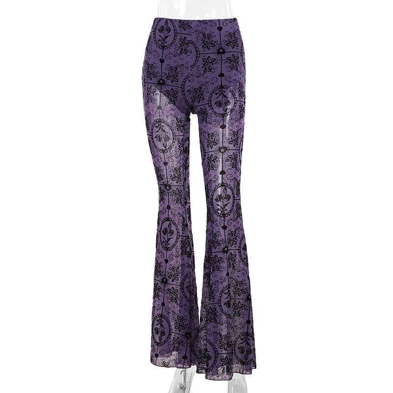 Purple Gothic See Through Flare Pants - Femboy Fashion