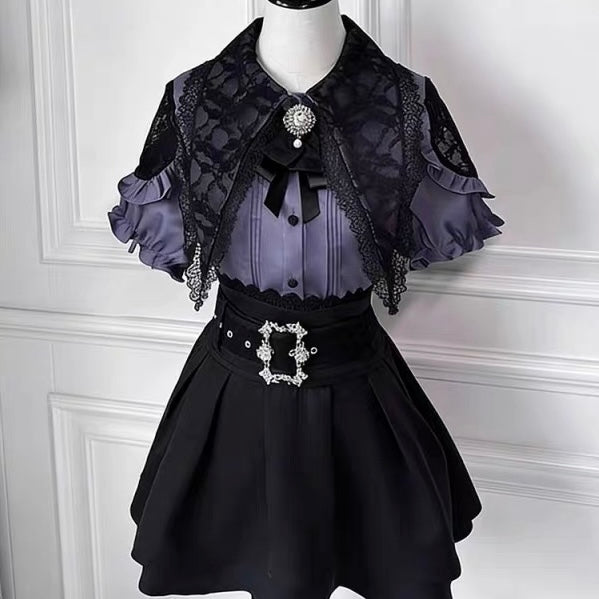 Purple jirai kei short sleeve top and skirt set