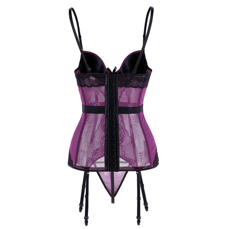 Purple Lace Corset With Garters - Femboy Fashion